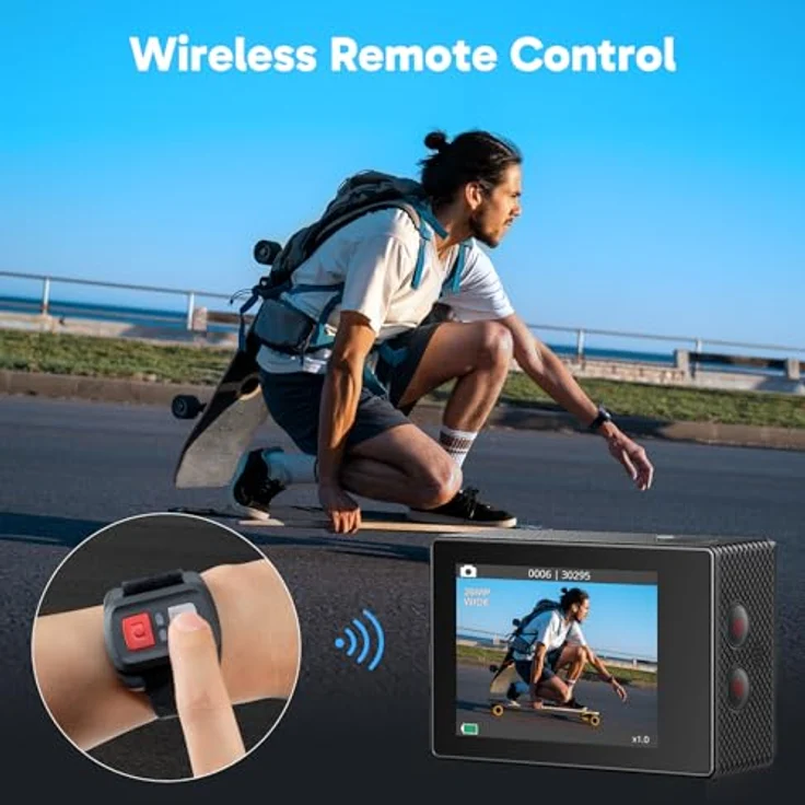 AKASO EK7000, 4K 30FPS Unterwasserkamera mit 20MP, WiFi, EIS Stabilisierung, 170° Weitwinkel und 4X Zoom, Schwarz, 2x1050mAh Akkus – Bild 5