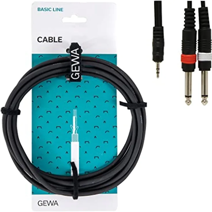 GEWA Y-Kabel Basic Line 1,5m, schwarz, 1x 3,5 mm Stereoklinke - 2x 6,3 mm Monoklinke, 190120