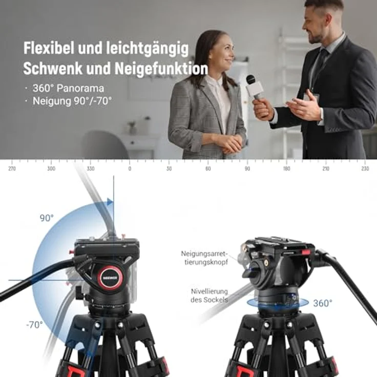 Neewer TP74 Videostativ mit Fluidkopf, QR Platte, höhenverstellbar 86-187 cm, für DSLR Kameras, Tragfähigkeit 8 kg – Bild 3