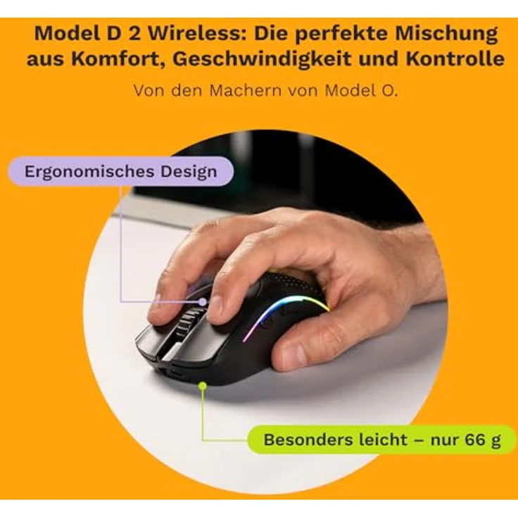 Glorious Gaming Model D 2 Wireless Gaming Mouse - superleicht 66g, bis zu 210h Batterie, 26K Opt. Sensor, 6 program. Tasten, 80 Millionen Klicks, FPS, MMO, MOBA - Mattschwarz - Preisvergleich – Bild 2
