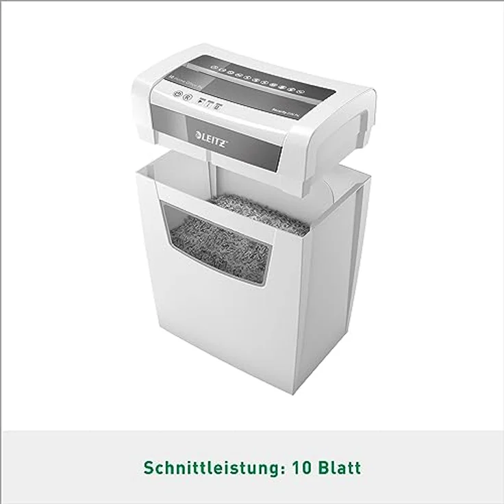 Leitz 80090000 IQ Home Office Aktenvernichter (Partikelschnitt, Sicherheitsstufe P4, 10 Blatt Kapazität, 23L Abfallbehälter, Schredder) weiß – Bild 3