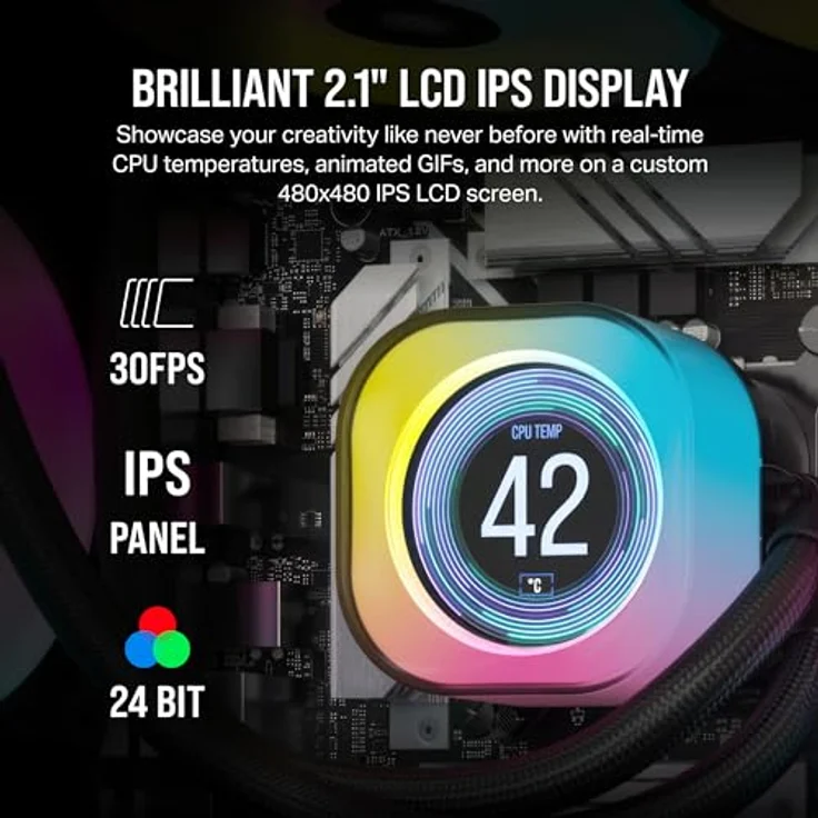 CORSAIR iCUE LINK H100i LCD-Flüssig-CPU-Kühler - 240mm AIO - QX120 RGB-Lüfter - 2,1" IPS-LCD-Bildschirm - Schwarz – Bild 4
