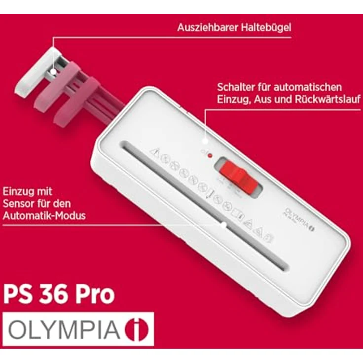 OLYMPIA PS 36 Pro Aktenvernichter, Streifenschnitt P-2, 6 mm, für bis zu 6 Blatt, weiß, mit Rücklauffunktion und Überhitzungsschutz – Bild 7