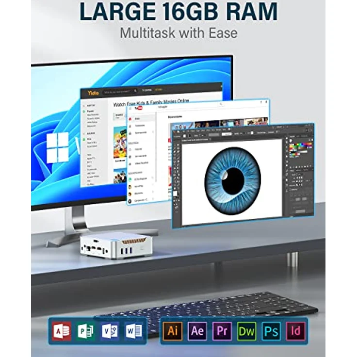 NiPoGi GK3 Plus Mini PC 16GB RAM 512GB M.2 SSD, 12th Gen Intel Alder Lake-N95 (bis zu 3,4 GHz) Mini PC Windows 11 Pro, 2X HDMI+VGA, 4K UHD, WiFi 5, BT 4.2, VESA/Home/Business Mini-Desktop-Computer – Bild 3