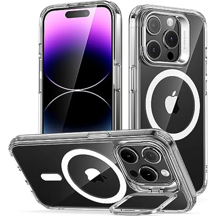 ESR iPhone 14 Pro Hülle, MagSafe kompatibel, mit HaloLock Ständer, Militärnorm Schutz, Kamera Ringständer, Kratzfeste Rückseite, Klar