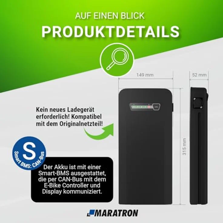 MARATRON Gepäckträgerakku YJ156, 36V 10,4Ah, kompatibel mit BLAUPUNKT & Samsung SDI3610E, hochwertige Verarbeitung – Bild 3