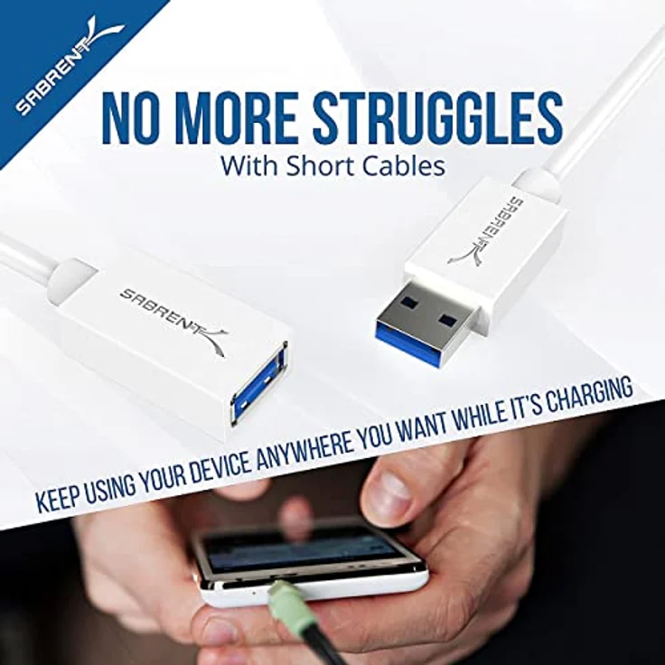 Sabrent USB Kabel 22 AWG USB 3.0 Verlängerungskabel - A-Stecker auf A-Buchse [Weiß] 1.80 Meter (CB-306W) - Preisvergleich – Bild 6