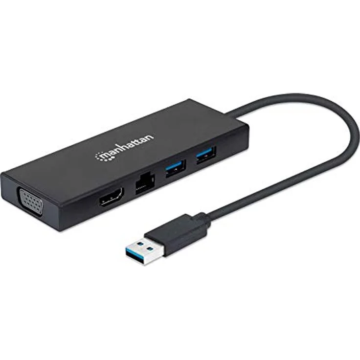Manhattan USB-A Dock/Hub, Multiport-Adapter mit 5 Anschlüssen: Ethernet, HDMI, 2x USB-A, Aluminiumgehäuse – Bild 2