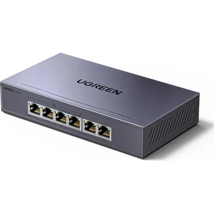 UGREEN PoE Switch 6 Port Gigabit LAN Switch, 4 PoE+2 Gigabit-Ports, 60W, VLAN, IEEE 802.3af/at, Plug-and-Play, robustes Metallgehäuse