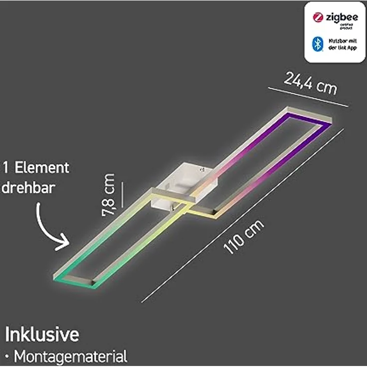 tint Smarte LED-Deckenleuchte Ciso silver – Dimmbare Beleuchtung mit weißem und farbigem RGB Licht, steuerbar per Alexa, Fernbedienung oder Bluetooth - Preisvergleich – Bild 2