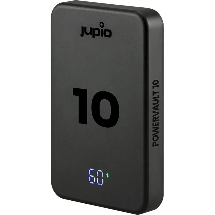 Jupio PowerVault 10, MagSafe Mini Powerbank mit LCD-Display, 10'000mAh, Qi-Wireless-Charging, USB-C und USB-A Anschlüsse