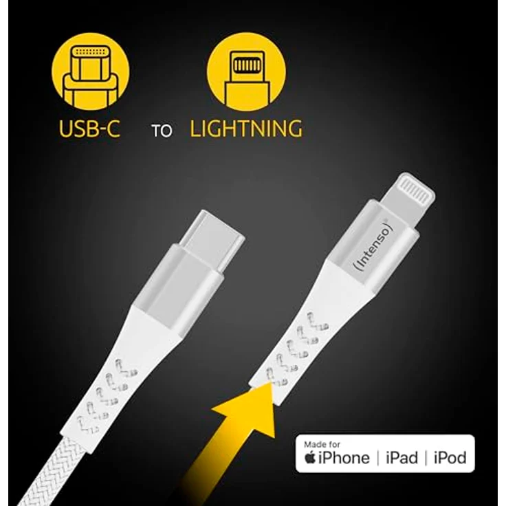 Intenso USB-Cable C315L, USB-C auf Lightning Daten- und Ladekabel, Power Delivery mit bis zu 27 Watt, Nylon, 1.5 Meter, weiß – Bild 3