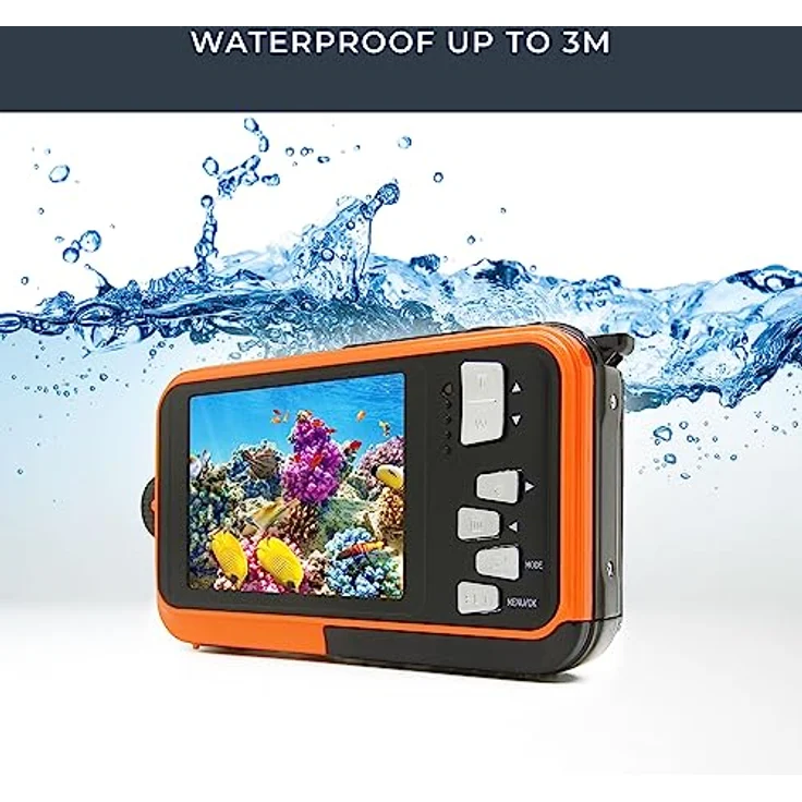 Aquapix W3027 'Wave' Unterwasserkamera, wasserfest bis 3 m, 2.7" Display, bis zu 30 MP Auflösung, 4X Digital-Zoom, 5 MP Sensor, Orange – Bild 5