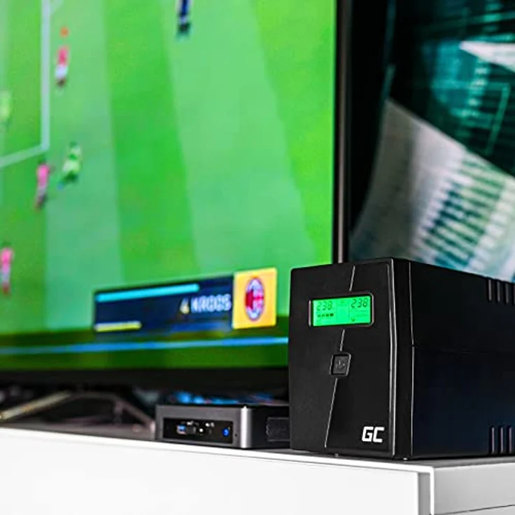 Green Cell® UPS USV Unterbrechungsfreie Stromversorgung 800VA (480W) mit Überspannungsschutz 230V Line-Interactive Spannungsregelung AVR USV-Anlage USB/RJ11 2X Schuko Ausgänge LCD Bildschirm – Bild 4