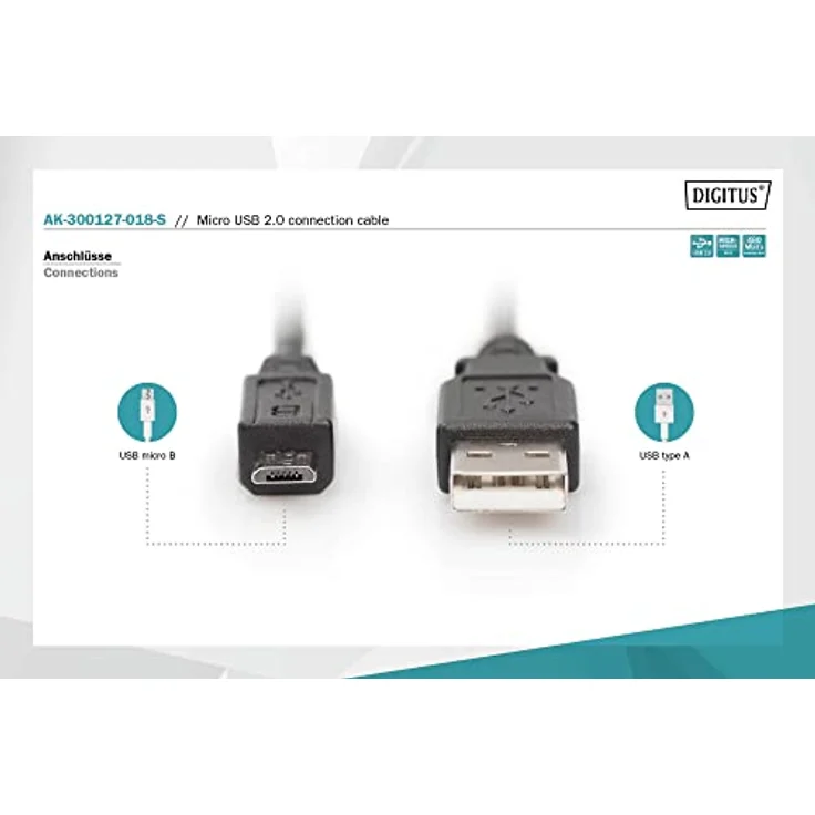 ASSMANN USB 2.0 Anschlusskabel, Typ A Steckder zu Micro B Stecker, 1.8m, Schwarz – Bild 4