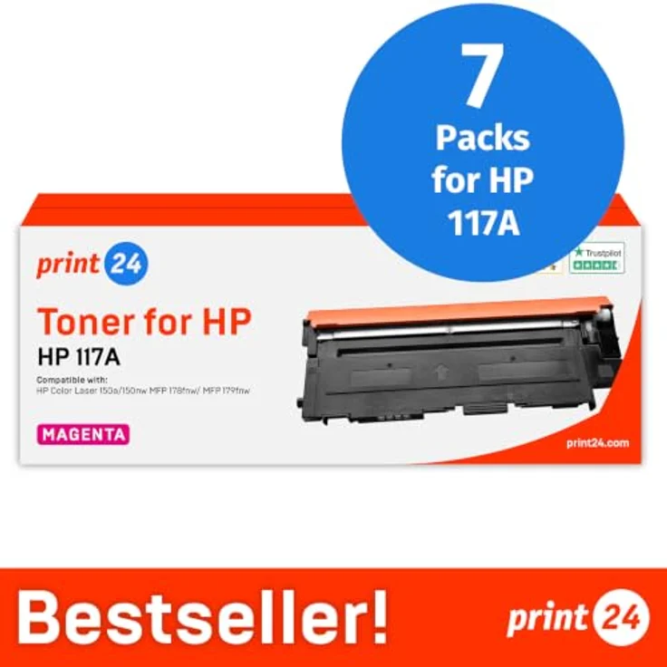 print24 Tonerpatrone 117A, Magenta, 7er Pack, Seitenleistung bis 1.000 Seiten, kompatibel mit HP Color Laser 150 und MFP 178/179 – Bild 2
