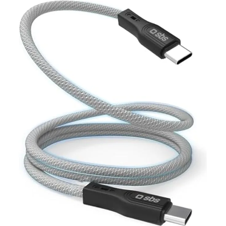 SBS Magnetisches USB-C-auf-USB-C-Kabel, 1 Meter, 60W Ladeleistung, grau