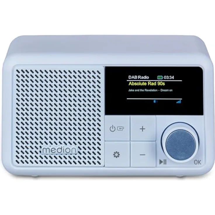 MEDION S66822 Tragbares Mini DAB+ Radio mit Bluetooth blau, dimmbares Farbdisplay, Teleskopantenne, Sleeptimer,Wecker, Snooze, AUX, USB-C