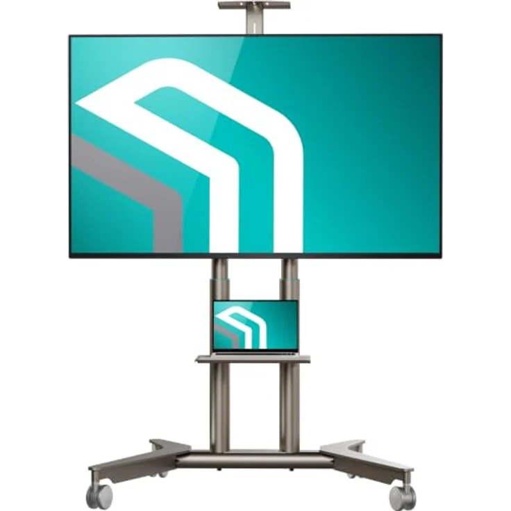 ONKRON TS1571-C, mobiler TV Ständer rollbar für 32-75" Fernseher bis 50 kg, höhenverstellbar, inkl. Ablage und Kabelmanagement, Champagner – Bild 1
