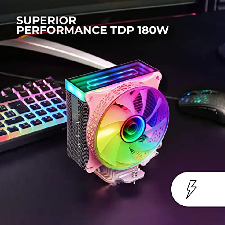 Mars Gaming MCPU-VR Rosa, CPU Kühlkörper, Dual Infinity Mirror ARGB, 4 HCT Heatpipes, 180W TDP, Ultra-quiet PWM 12cm Lüfter – Bild 3