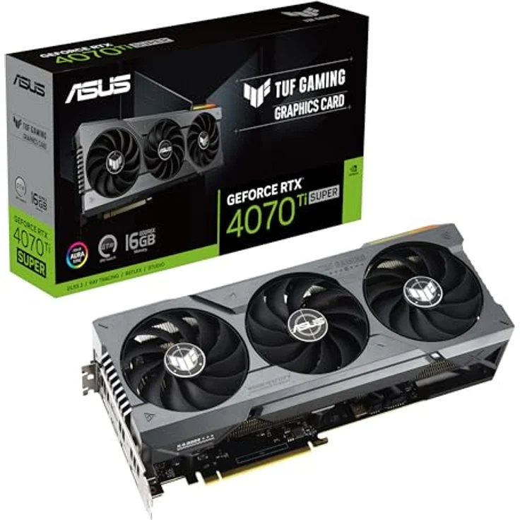 ASUS TUF Gaming GeForce RTX 4070 Ti SUPER 16GB GDDR6X Gaming Grafikkarte (NVIDIA GeForce RTX4070Ti DLSS 3, PCIe 4.0, 2X HDMI 2.1a, 3X DisplayPort 1.4a, TUF-RTX4070TIS-16G-GAMING, schwarz) – Bild 1
