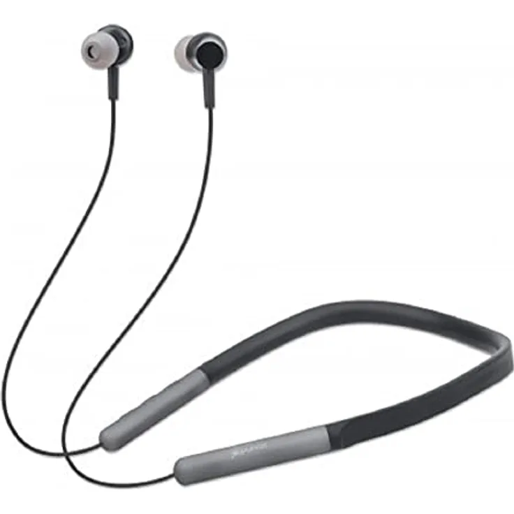 Manhattan Sound Science In-Ear Bluetooth-Sportheadset mit Nackenbügel, Bluetooth 5.0 + EDR, In-Ear-Design, omnidirektionales Mikrofon, integrierte Bedienelemente, schwarz 179805