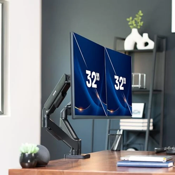 Vivo Doppelarm Tischmonitorhalterung höhenverstellbar, Neigung, Schwenk, Ausgleichsgasfeder Ständer VESA Haltewinkelarm passt die meisten Bildschirme 13'' bis 27'' (Stand-v002o) – Bild 3