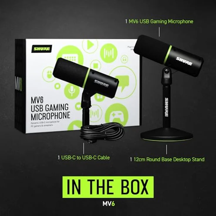 Shure MV6 USB Gaming Mikrofon, Dynamisches Mikrofon mit Auto-Level-Modus, Digitaler Popper Stopper & Echtzeit-Denoiser, USB-C, für PC Gamer & Streamer - Preisvergleich – Bild 2