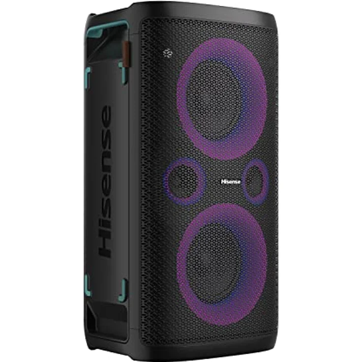 Hisense HP 110 Party Rocker One Plus- Tragbarer Party Lautsprecher mit Karaoke Modus inkl. 2 Mikrofone, 300 W Klangvolumen, DJ Effekte, kabelloses Laden, 5 Lichteffekte, bis zu 15h Akkulaufzeit, IPX4, Schwarz – Bild 4