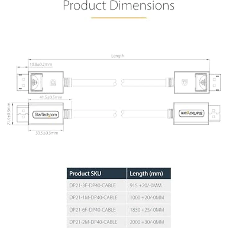 StarTech.com 1m DisplayPort 2.1 Kabel, VESA zertifiziert DP40 DisplayPort Kabel mit UHBR10/HDR/HDCP 2.2, 8K 60Hz mit DSC 1.2a, schwarz – Bild 5