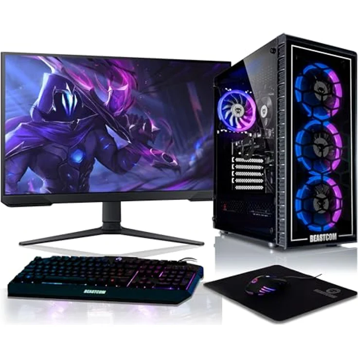 BEASTCOM Q5 Gaming PC Set Bundle | AMD Ryzen 5 4500 4,10GHz, NVIDIA RTX 4060 Ti 8GB, 32GB RAM, 1TB NVMe SSD, 27" Monitor LED, RGB Tastatur + Maus + Mauspad, Win 11 – Bild 1
