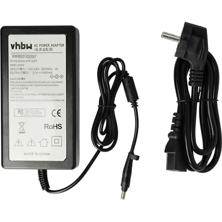 vhbw Netzteil Ersatz für HP 0950-4340, AC/DC Adapter mit 31 V / 1.45 A, schwarz, 200 cm Kabellänge