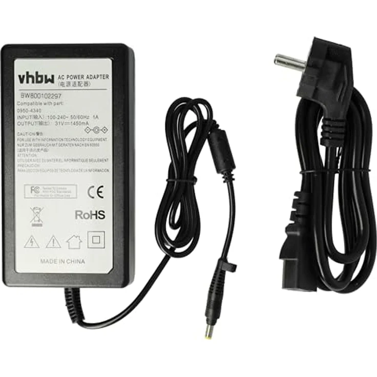 vhbw Netzteil Ersatz für HP 0950-4340, AC/DC Adapter mit 31 V / 1.45 A, schwarz, 200 cm Kabellänge – Bild 1