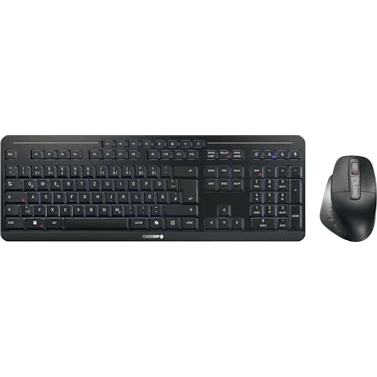 CHERRY Stream Desktop Ultimate, Kabelloses Multi-Device Tastatur-Maus-Set, Ergonomische Rechtshändermaus, Deutsches Layout (QWERTZ), Wiederaufladbar, Schwarz – Bild 1