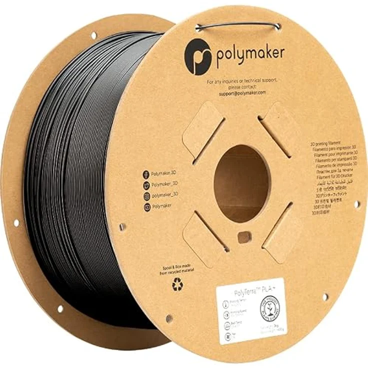 Polymaker PolyTerra PLA +, 3D-Druckmaterial, Schwarz, 1.75mm, 3kg, bioplastisches Filament mit hoher Druckqualität und Zuverlässigkeit – Bild 1
