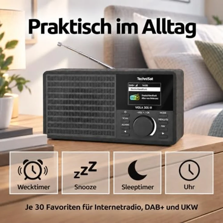 TechniSat Digitalradio Viola 305 Ir, DAB+ und UKW mit Internetradio, Bluetooth, dimmbarem TFT-Farbdisplay und Wecker, schwarz – Bild 5