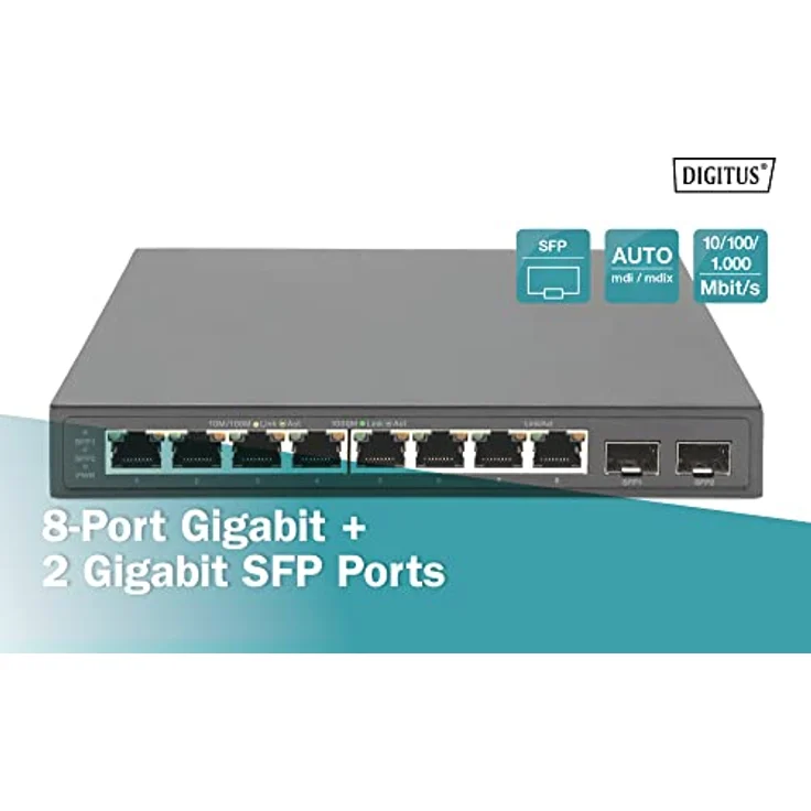 DIGITUS 8P +2SFP GE Netzwerk-Switch 8 x 10/100/1000 Mbit/s + 2SFP Uplink Ports – Bild 4