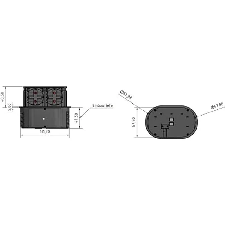 HPF Steckdosenelement Piccolino, 2er Set Schukosteckdosen in Edelstahl schwarz, mit 2 m Anschlusskabel für Küchenarbeitsplatte – Bild 5