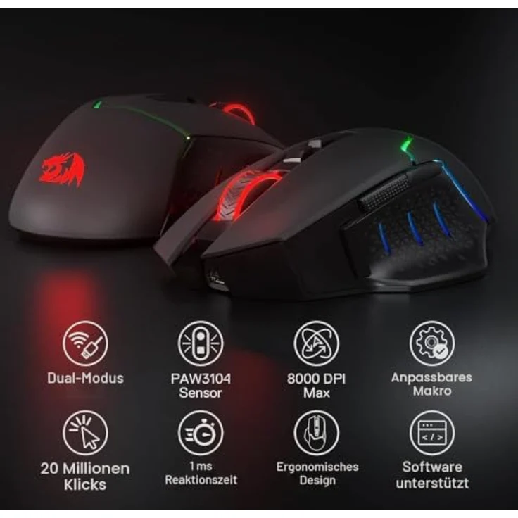 Redragon M690 PRO, kabellose Gaming Maus mit 8000 DPI, 8 programmierbaren Tasten und Schnellfeuertaste – Bild 3