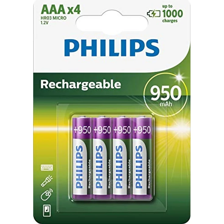 Philips R03B4A95-10 Rechargeable Akku AAA (950mAh, 1,2V, 4-er Blister) – Bild 2