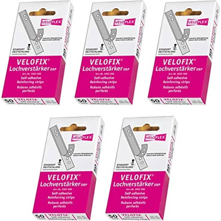 Veloflex Velofix 2003000 Lochverstärker, 15 x 105 mm, selbstklebend, transparent, 50 Stück