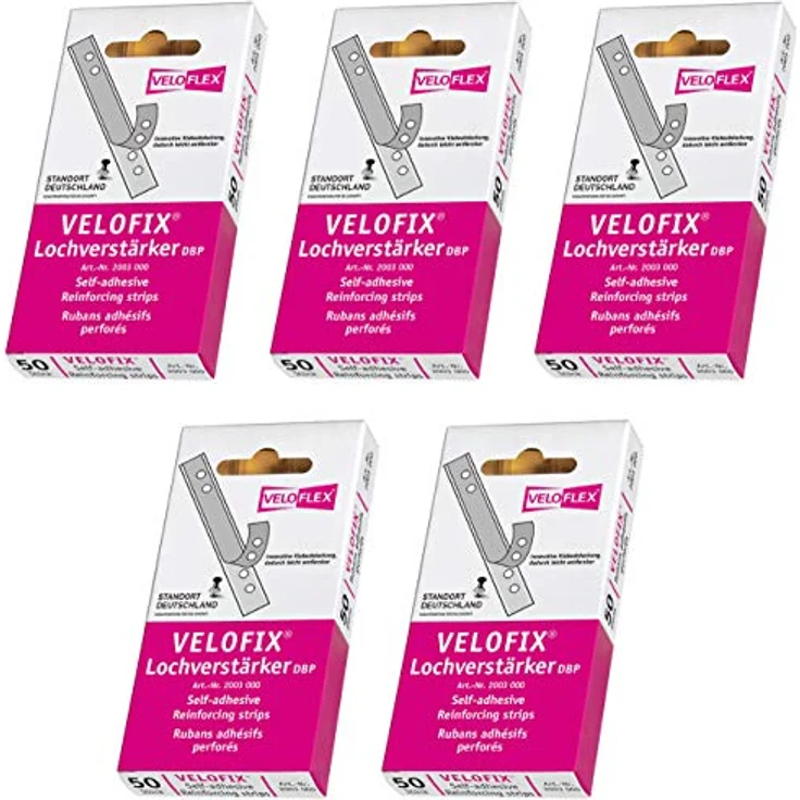 Veloflex Velofix 2003000 Lochverstärker, 15 x 105 mm, selbstklebend, transparent, 50 Stück – Bild 1