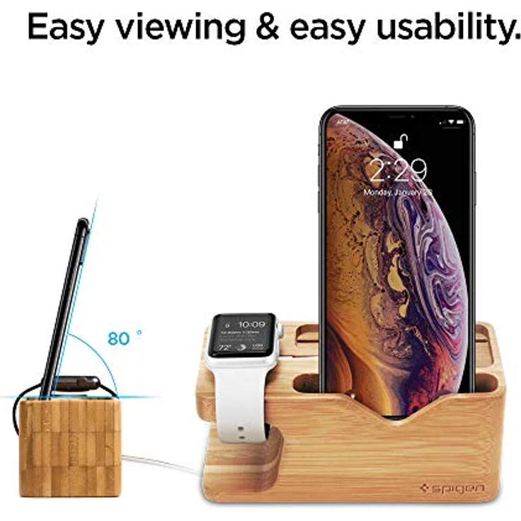Spigen S370 Apple Watch Ladestation aus Holz Ständer Kompatibel mit Apple Watch Ultra 2/Ultra 9/8/7/6/5/SE/4/3/2/1 und iPhones – Bild 2