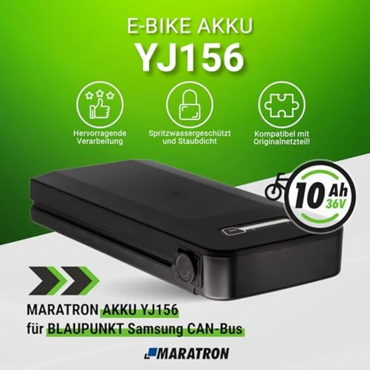 MARATRON Gepäckträgerakku YJ156, 36V 10,4Ah, kompatibel mit BLAUPUNKT & Samsung SDI3610E, hochwertige Verarbeitung – Bild 2