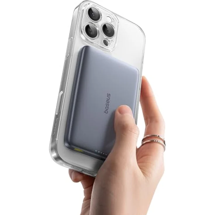 Baseus Picogo AM41 Power Bank, Ultra Slim 10000mAh Qi2 MagSafe, 15W Wireless, 27W PD Schnellladung, Mini Magnetische Externe Batterie, USB-C Kabel für iPhone 16/15/14/13/12, Space Grau – Bild 1