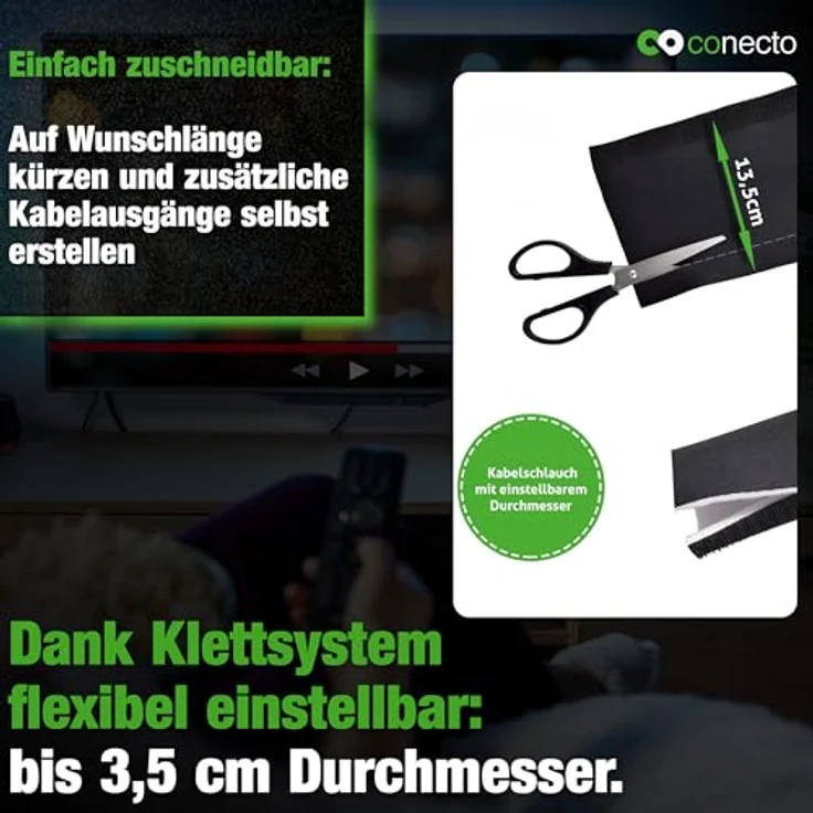 conecto Neopren Kabelschlauch mit Klettverschluss universell Kabelkanal Kabelmanagement Kabelorganizer Kabelführung schwarz-weiß, 1,5m – Bild 4