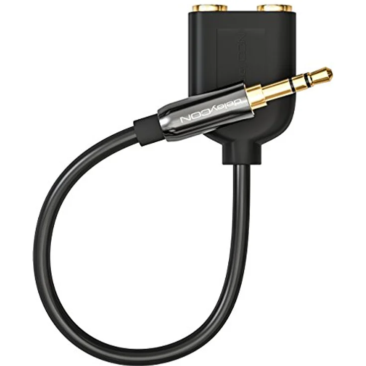 deleyCON AUX Stereo Audio Klinken Adapter, 2x 3,5mm Buchse auf 1x 3,5mm Stecker, Metall vergoldet, Schwarz, hohe Soundqualität für HiFi-Anlagen – Bild 3