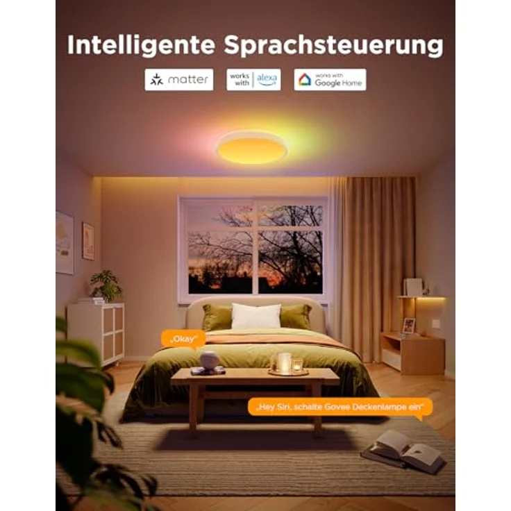 Govee Deckenlampe RGBIC 48.5W, Smart LED Deckenleuchte 4300lm, Dimmbar mit Hintergrundbeleuchtung, Kompatibel mit Matter, Alexa & Google Assistant, Ø38cm für Wohnzimmer und Schlafzimmer – Bild 4