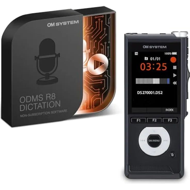 OM SYSTEM DS-2700 Digitales Diktiergerät, 2 GB Speicher, omni-direktionale Stereomikrofone