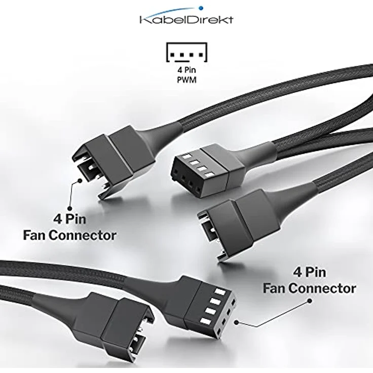 KabelDirekt - PWM Lüfter auf 2X PWM Lüfter Y-Kabel 15cm + PWM Lüfter Verlängerungskabel 30cm – Bild 3